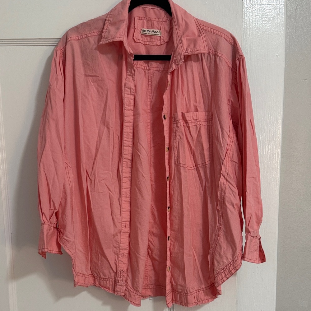 Free People Pink Button-Up Shirt